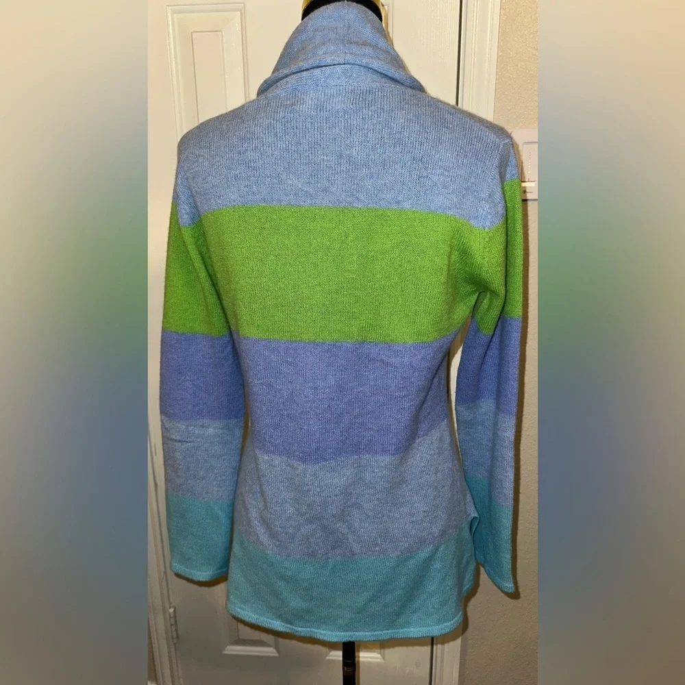 Claudia Nichole Striped Cashmere Cardigan Sweater Small Shawl Collar Open Front - Picture 2 of 8